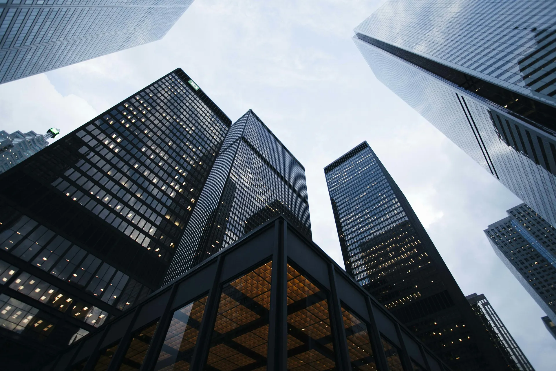 Commercial high-rise buildings with solar control window film, downtown Vancouver
